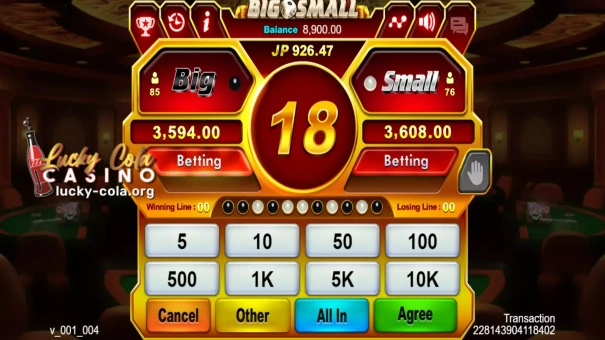 JILI Big Small slot machine controls, layout and symbols